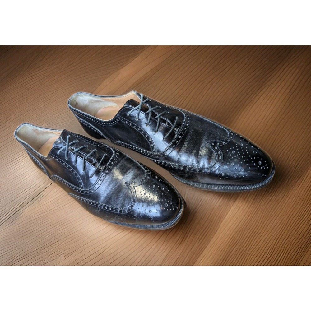 Salvatore Ferragamo 112 Wingtip Oxfords Black Polished Calf Leather Shoes 10B